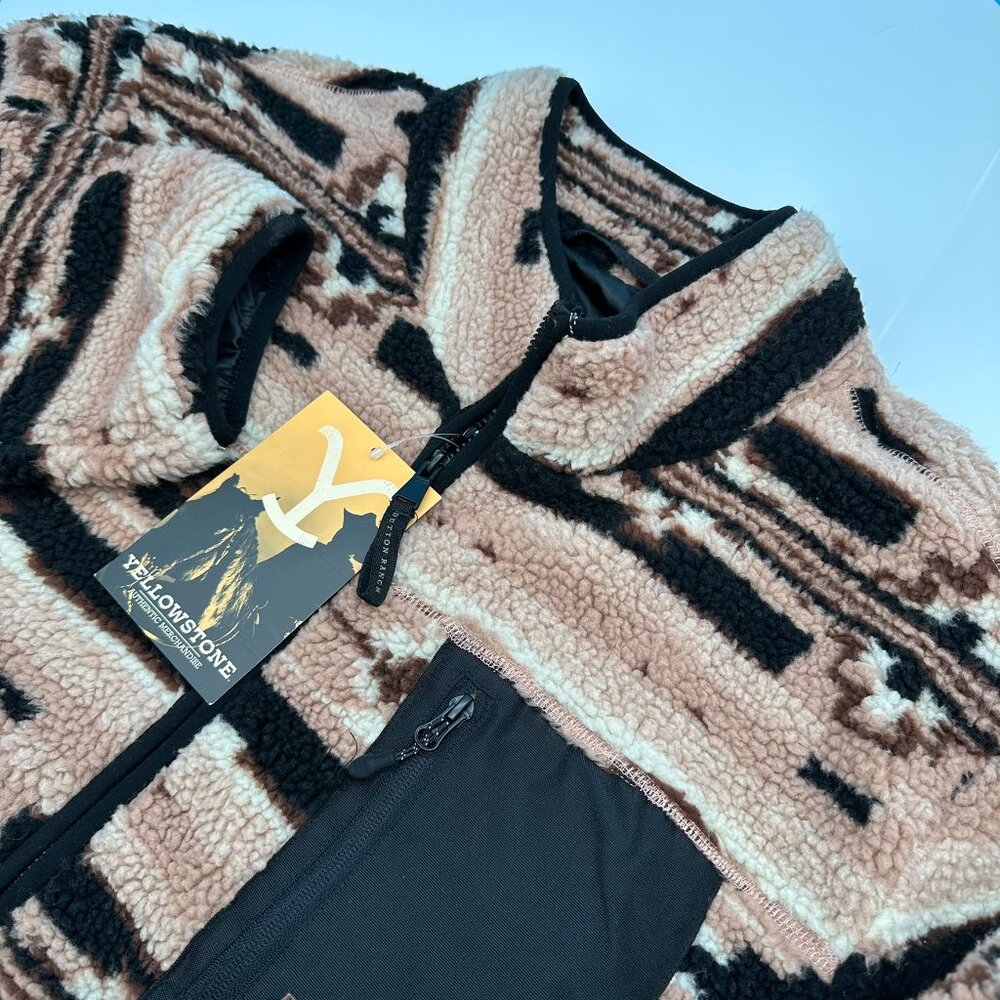 Paramount Yellowstone Dutton Ranch Aztec Fleece Chamarra Jacket, Size XL, Brown